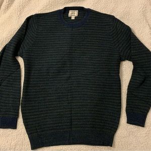 Jos A Bank Cotton Crewneck Sweater. Green and Navy Stripe.